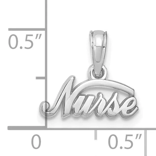 14K White Gold Solid Polished Finish Open Back Nurse Charm Pendant