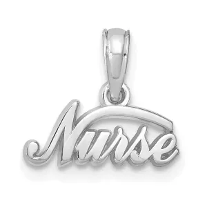 14K White Gold Solid Polished Finish Open Back Nurse Charm Pendant