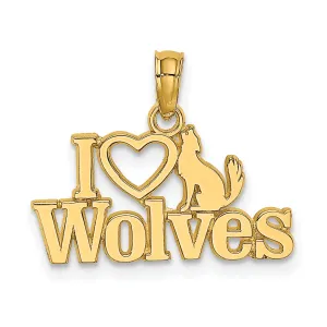 14K Yellow Gold Polished Finish I HEART WOLVES Talking Charm Pendant