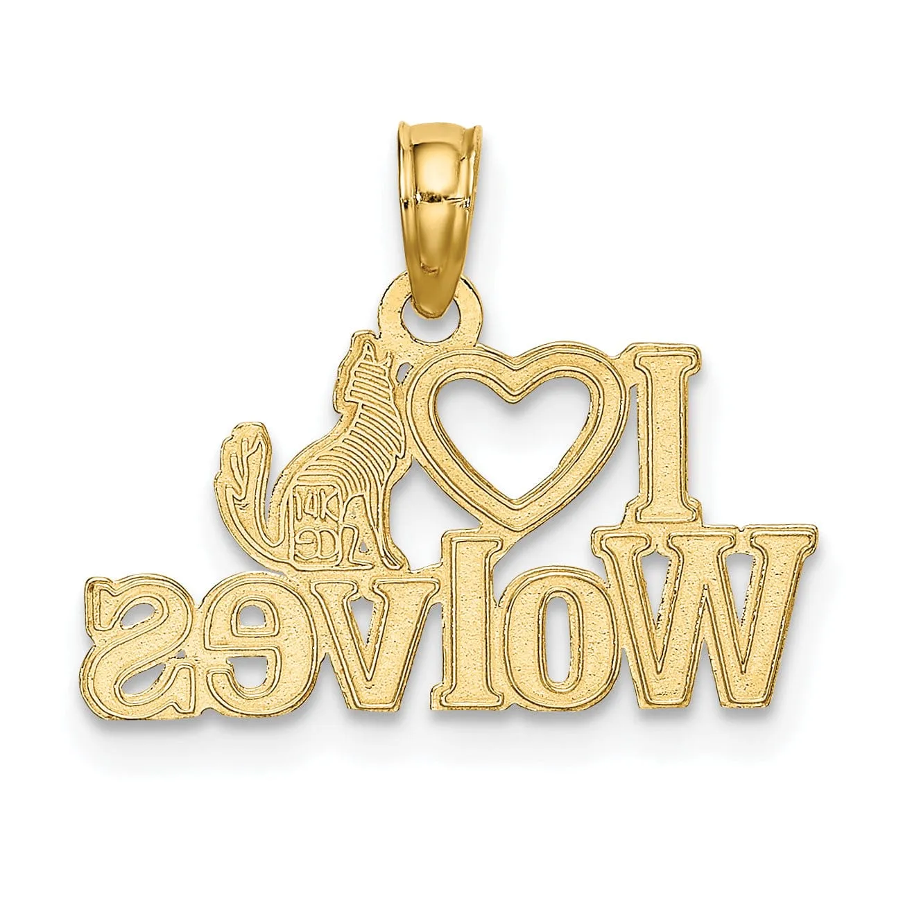 14K Yellow Gold Polished Finish I HEART WOLVES Talking Charm Pendant