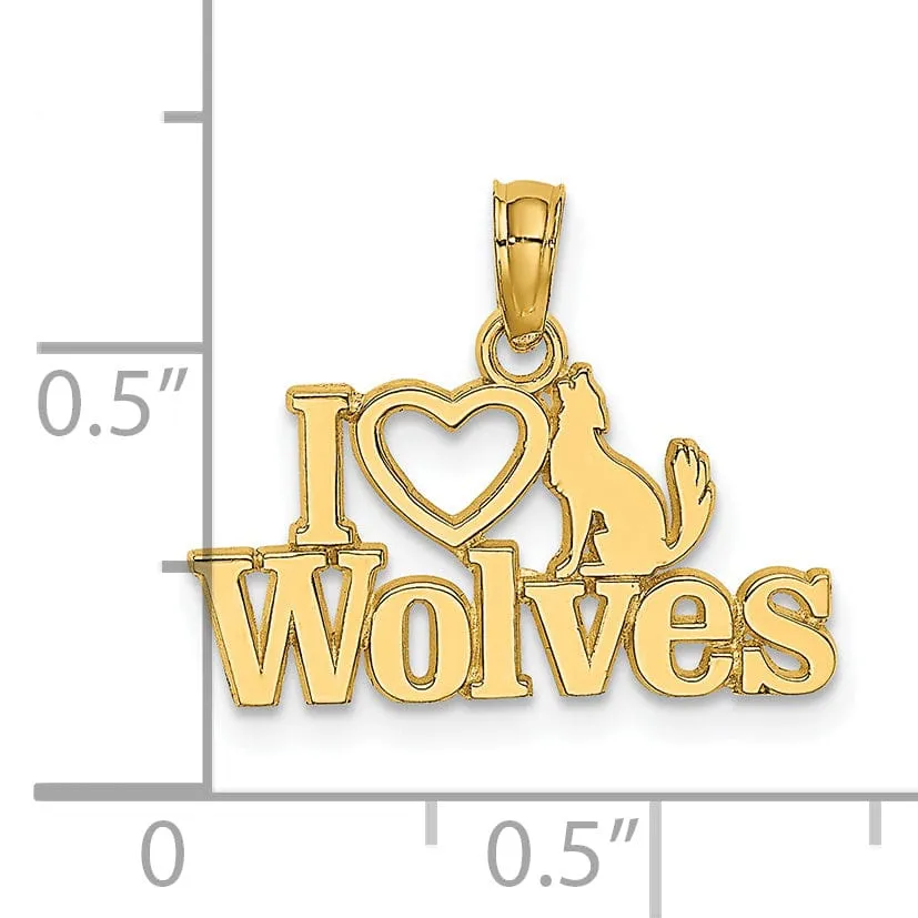 14K Yellow Gold Polished Finish I HEART WOLVES Talking Charm Pendant