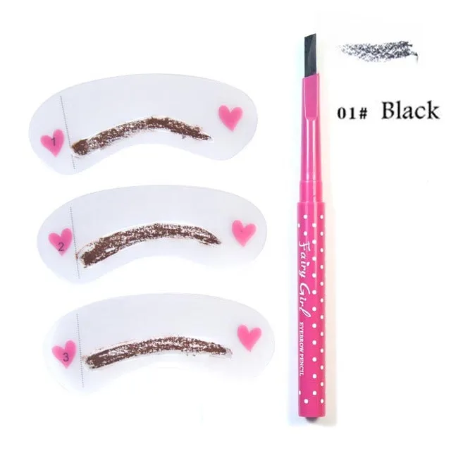 1pc Eyebrow Pencil Longlasting Waterproof Durable Automaric Eye Brow Liner 3 Eyebrow Shaping Stencils Grooming Kit Makeup Tools