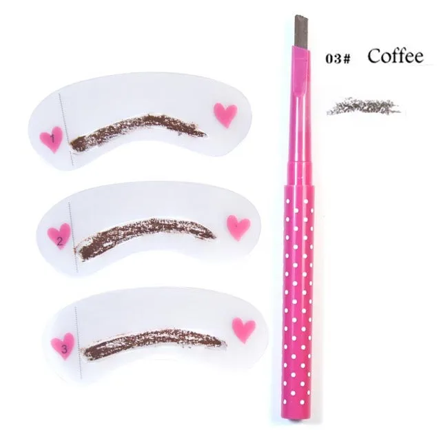 1pc Eyebrow Pencil Longlasting Waterproof Durable Automaric Eye Brow Liner 3 Eyebrow Shaping Stencils Grooming Kit Makeup Tools