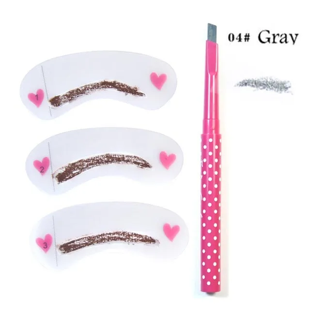 1pc Eyebrow Pencil Longlasting Waterproof Durable Automaric Eye Brow Liner 3 Eyebrow Shaping Stencils Grooming Kit Makeup Tools