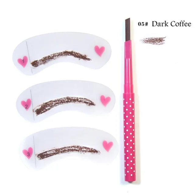 1pc Eyebrow Pencil Longlasting Waterproof Durable Automaric Eye Brow Liner 3 Eyebrow Shaping Stencils Grooming Kit Makeup Tools