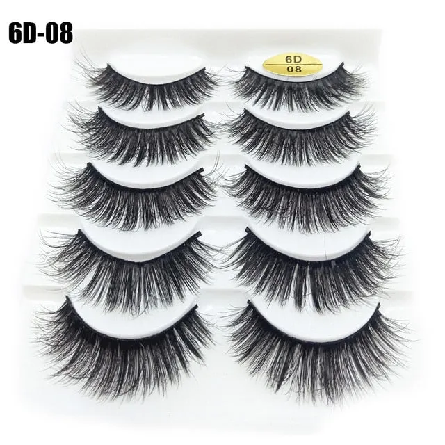 5 Pairs 6D Faux Mink Hair False Eyelashes Natural Long Wispies Lashes Handmade Cruelty-free Criss-cross Eyelashes Makeup Tools