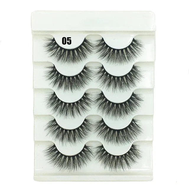 5 Pairs 6D Faux Mink Hair False Eyelashes Natural Long Wispies Lashes Handmade Cruelty-free Criss-cross Eyelashes Makeup Tools