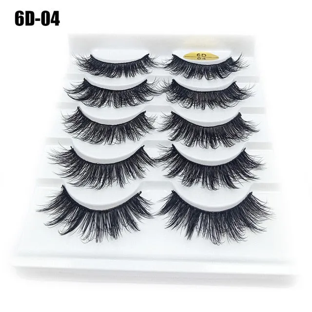 5 Pairs 6D Faux Mink Hair False Eyelashes Natural Long Wispies Lashes Handmade Cruelty-free Criss-cross Eyelashes Makeup Tools