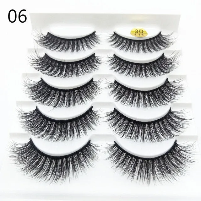 5 Pairs 6D Faux Mink Hair False Eyelashes Natural Long Wispies Lashes Handmade Cruelty-free Criss-cross Eyelashes Makeup Tools