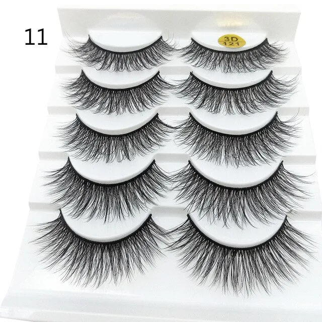 5 Pairs 6D Faux Mink Hair False Eyelashes Natural Long Wispies Lashes Handmade Cruelty-free Criss-cross Eyelashes Makeup Tools