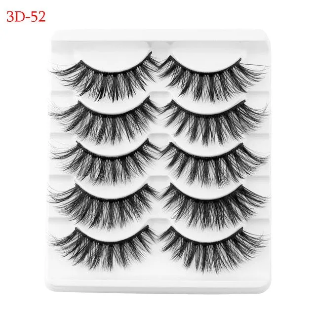 5 Pairs 6D Faux Mink Hair False Eyelashes Natural Long Wispies Lashes Handmade Cruelty-free Criss-cross Eyelashes Makeup Tools