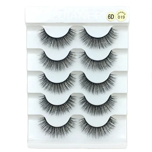 5 Pairs 6D Faux Mink Hair False Eyelashes Natural Long Wispies Lashes Handmade Cruelty-free Criss-cross Eyelashes Makeup Tools