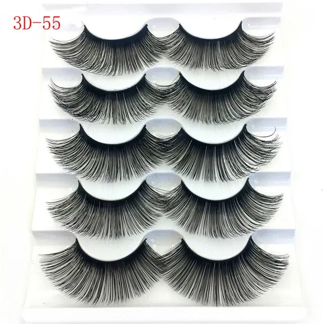 5 Pairs 6D Faux Mink Hair False Eyelashes Natural Long Wispies Lashes Handmade Cruelty-free Criss-cross Eyelashes Makeup Tools