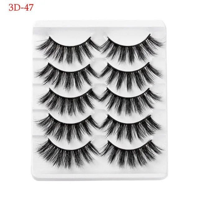 5 Pairs 6D Faux Mink Hair False Eyelashes Natural Long Wispies Lashes Handmade Cruelty-free Criss-cross Eyelashes Makeup Tools