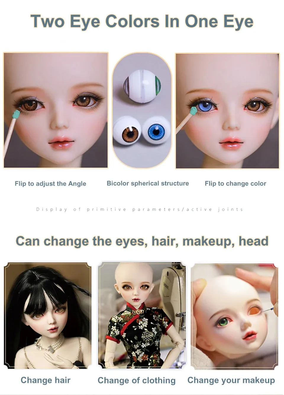 60cm BJD Doll for Girls | Designer Makeup, Rotatable Two-Colored Eyes, 1/3 Scale, Perfect Gift