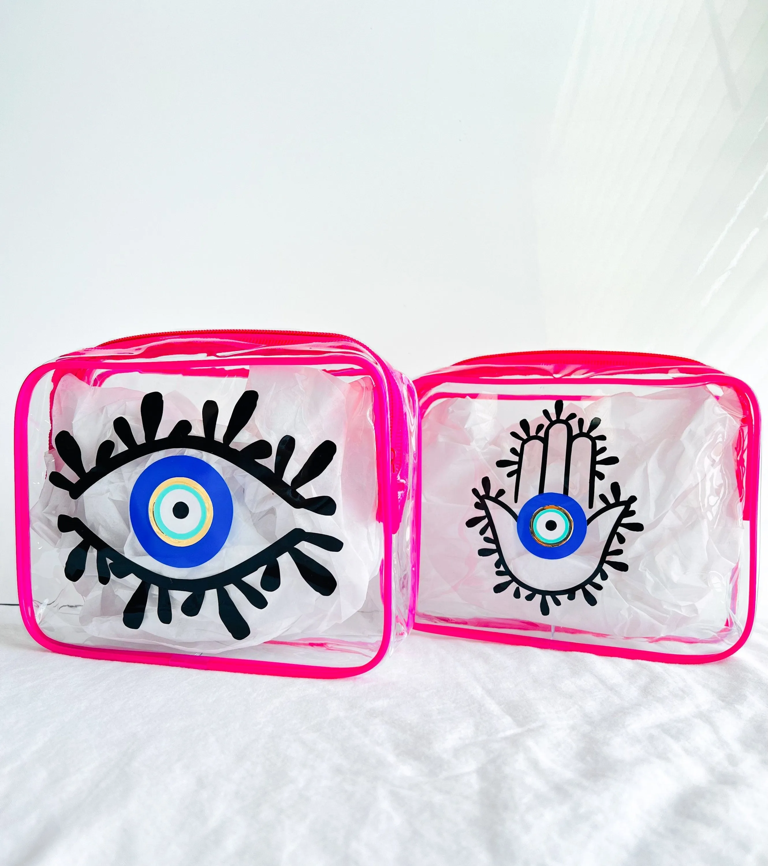 Amida Eye Makeup Bag, Evil Eye Makeup Bag, Hamsa Hand Makeup Bag, Pink Custom Makeup Bag