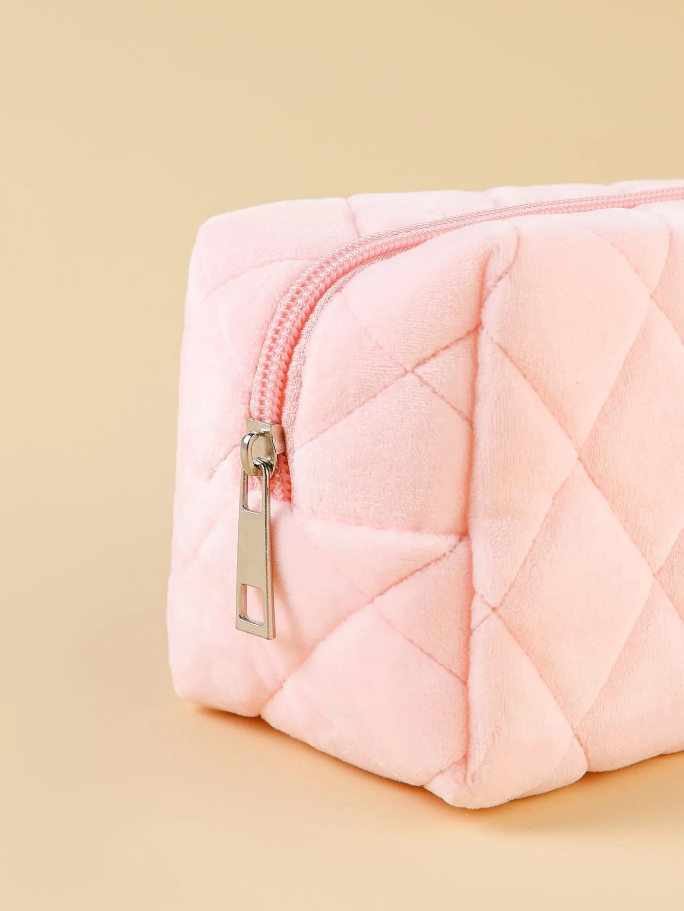 Baby Pink Plush Square Makeup Bag Cosmetic Organizer Toiletries Bag Makeup