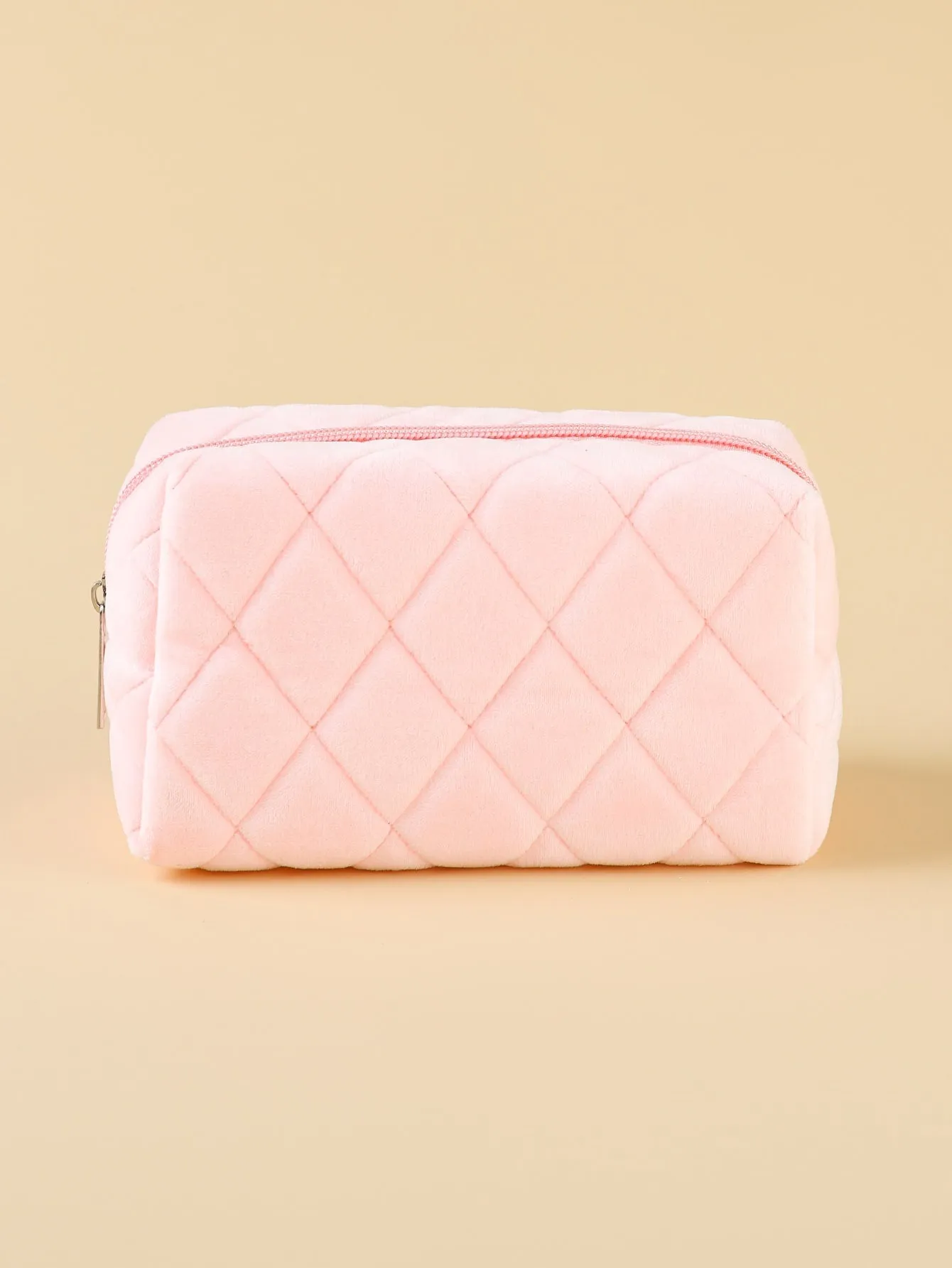 Baby Pink Plush Square Makeup Bag Cosmetic Organizer Toiletries Bag Makeup