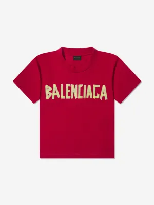 Balenciaga Kids Logo T-Shirt in Red