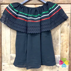 Black Mexican Tricolor Campesina Top