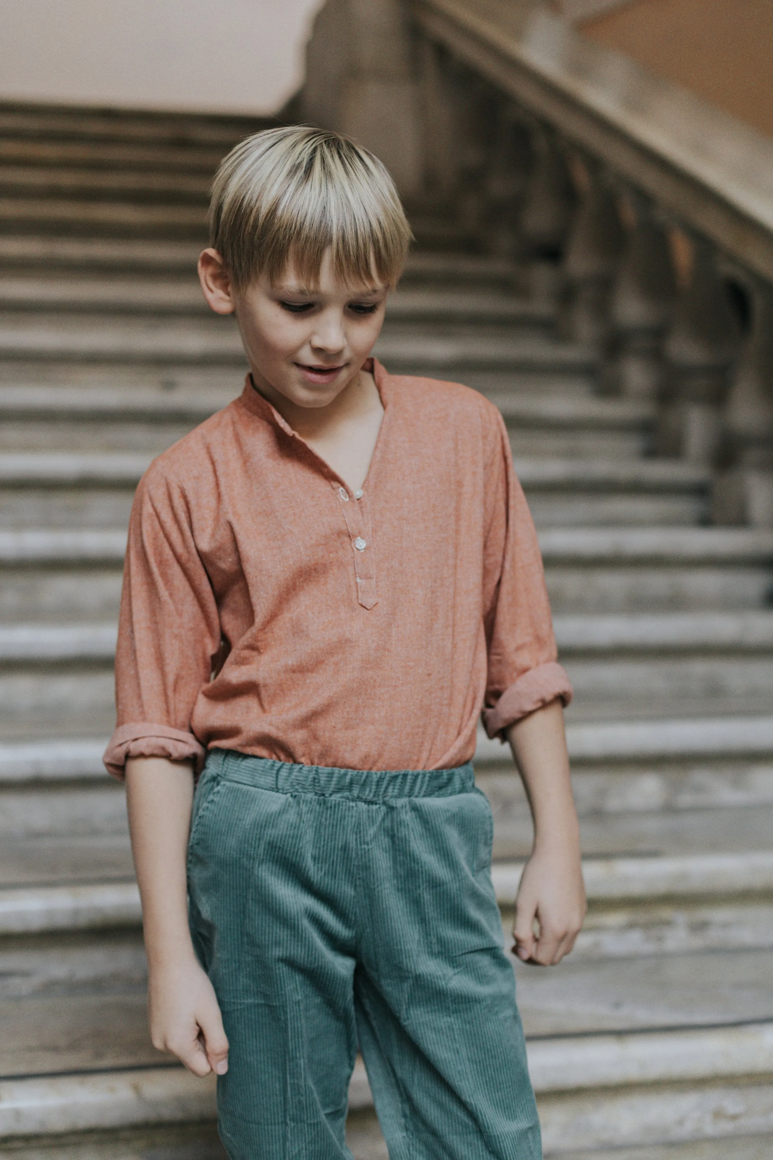 Boy Shirt - Coreana Orange Herringbone