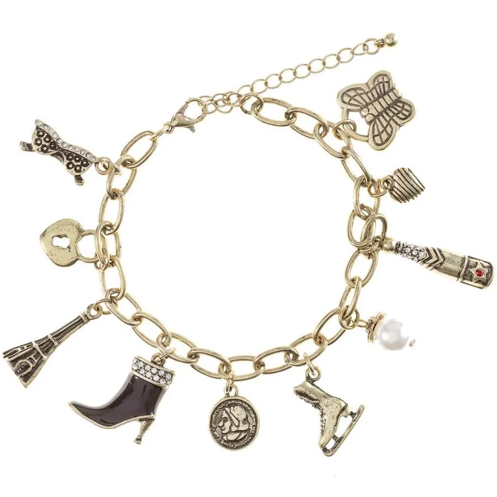 Charm Bracelet: Paris, Burnished Gold, 10.38 Inches