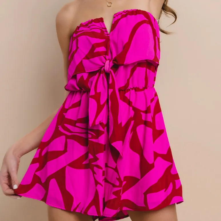 Crush On You Hot Pink Printed Tie Front Romper