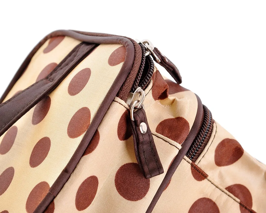 Double Layer Dots Pattern Makeup Bag with Mirror - Beige