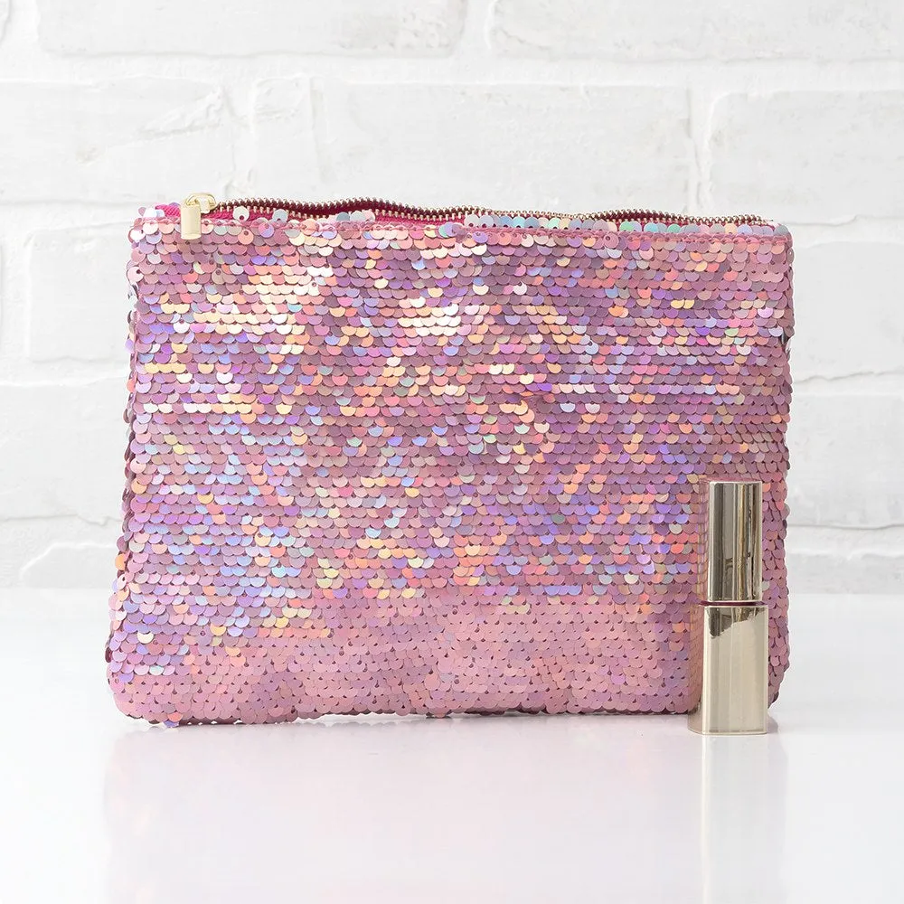 Multi-Color Mermaid Pink and Purple Sequin Makeup Bag