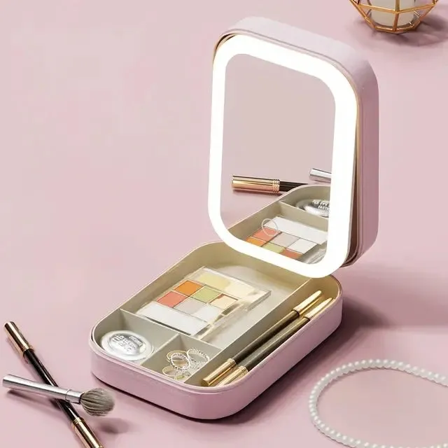 Sharu Bliss LED Mirror Makeup Storage Box - Professional-Grade Beauty Organizer