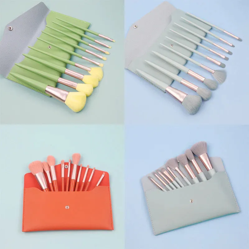 Soft Makeup Brushes 10pcs Pu Pack Nylon Plastic Handle