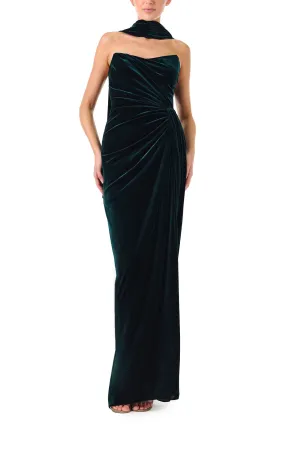 Strapless Velour Gown With Scarf