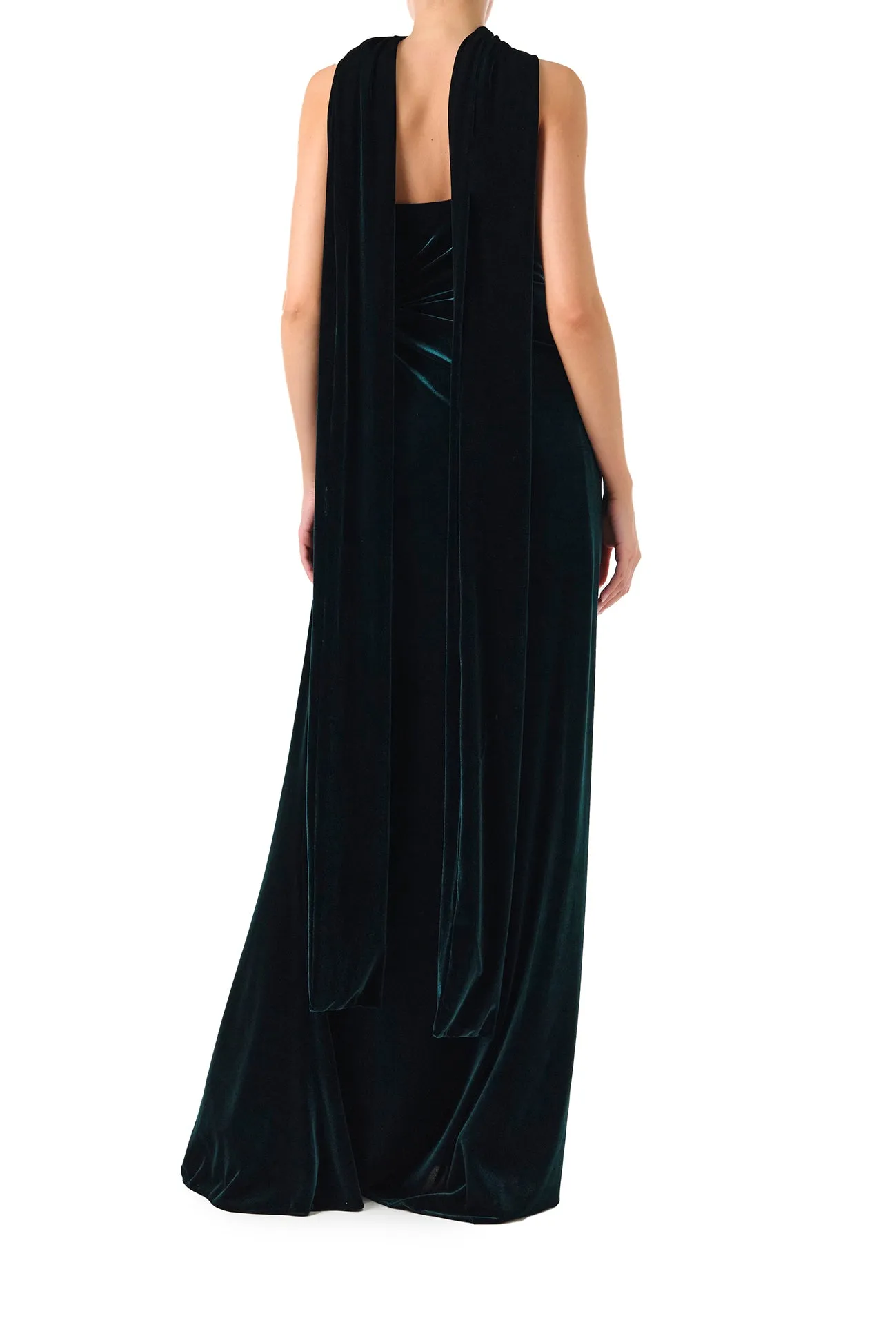 Strapless Velour Gown With Scarf