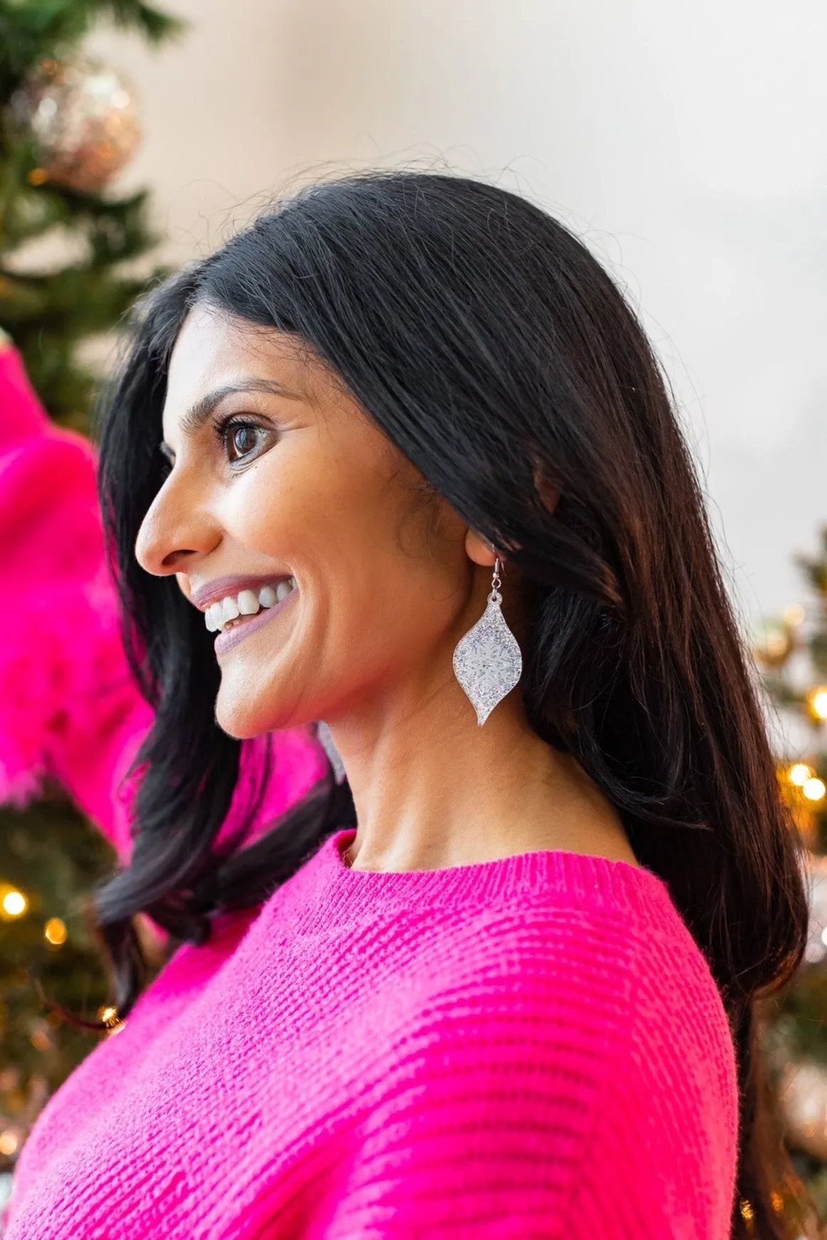 The Weather Outside is Delightful Silver Glitter Ornament Earrings