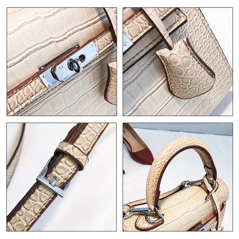 Top Handle Texture Alligator Leather Handbags