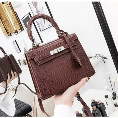 Top Handle Texture Alligator Leather Handbags