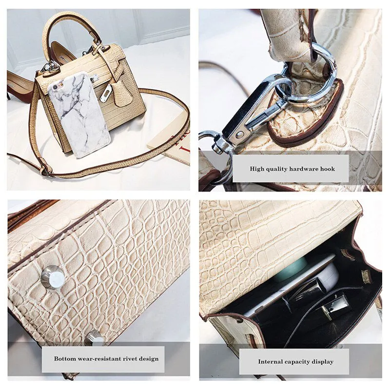 Top Handle Texture Alligator Leather Handbags