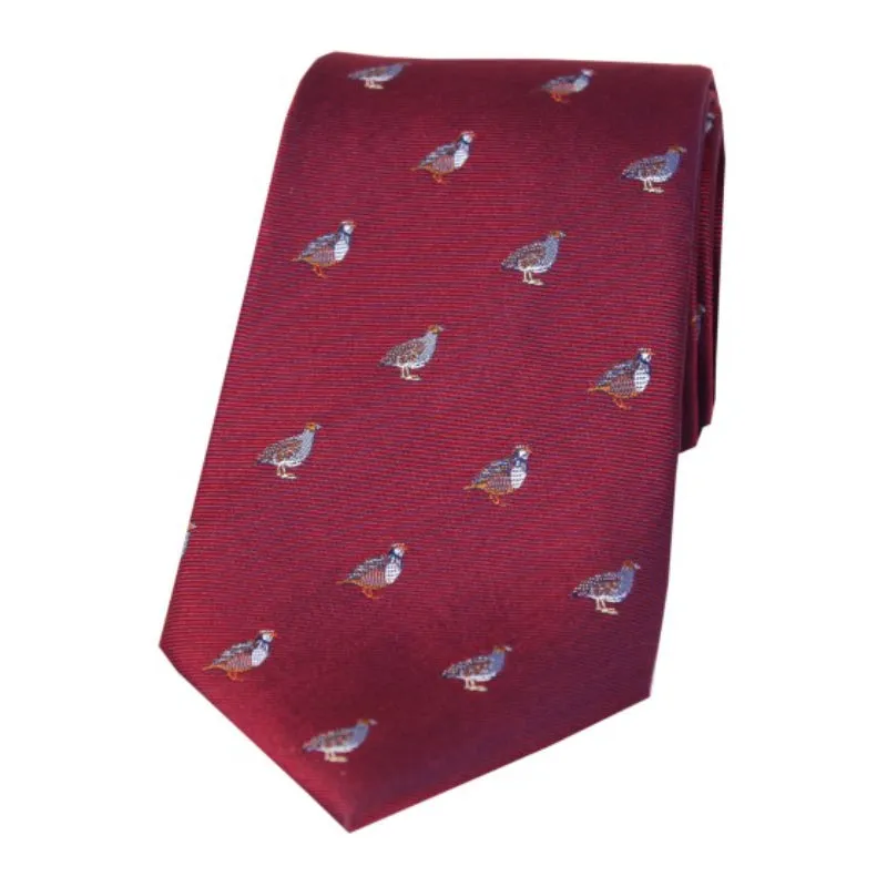 William Powell Woven Silk Grouse and Partridge Tie - Maroon